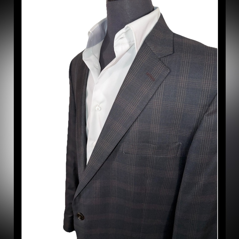 CURRENT HART SCHAFFNER MARX BURNT BROWN WINDOWPANE SPORT COAT SZ 48L USA